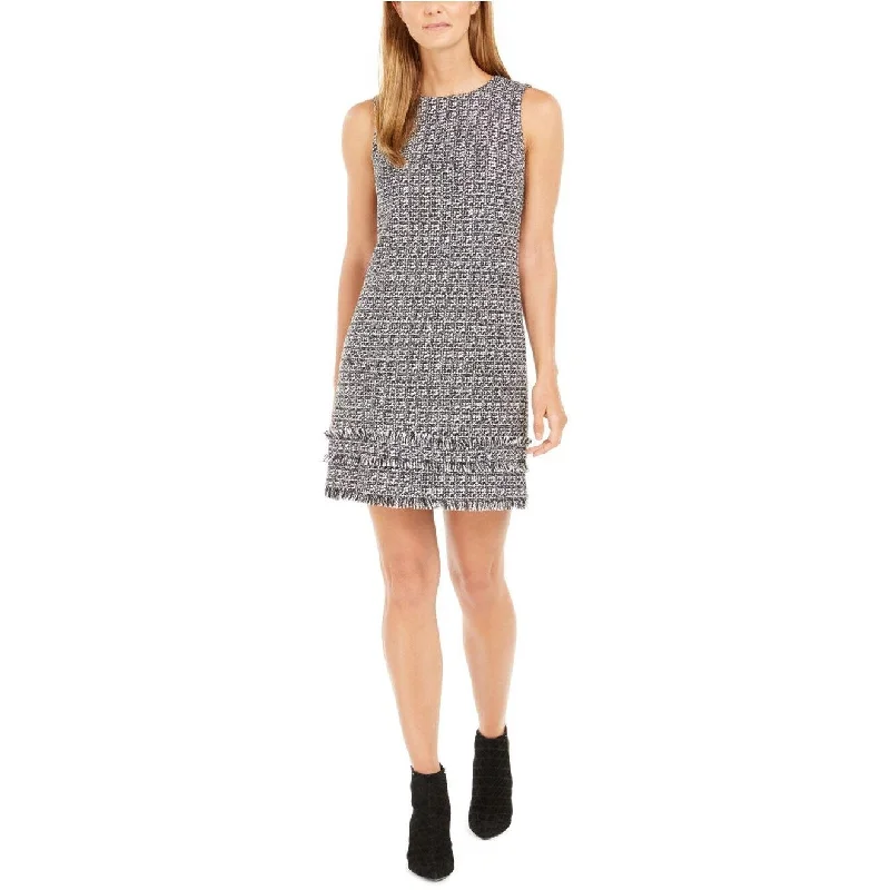 Calvin Klein Women's Petite Fringe Tweed Shift Dress Med Gray Size 8