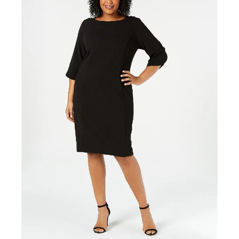 Calvin Klein Women's Plus Size Tulip-Sleeve Sheath Dress Black Size 16W