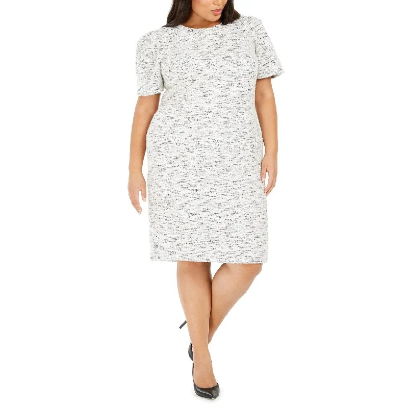 Calvin Klein Women's Plus Size Tweed Sheath Dress White Size 20W