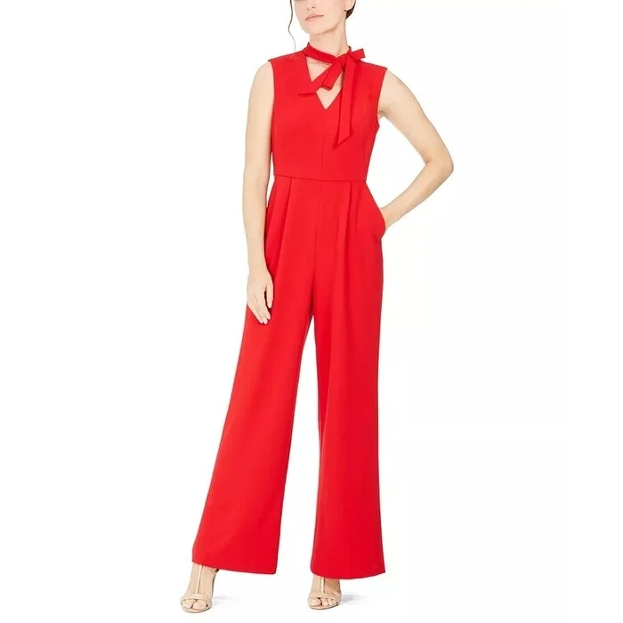 Calvin Klein Women's Tie-Neck Jumpsuit Medium Red Size 10 Petite - 10 Petite