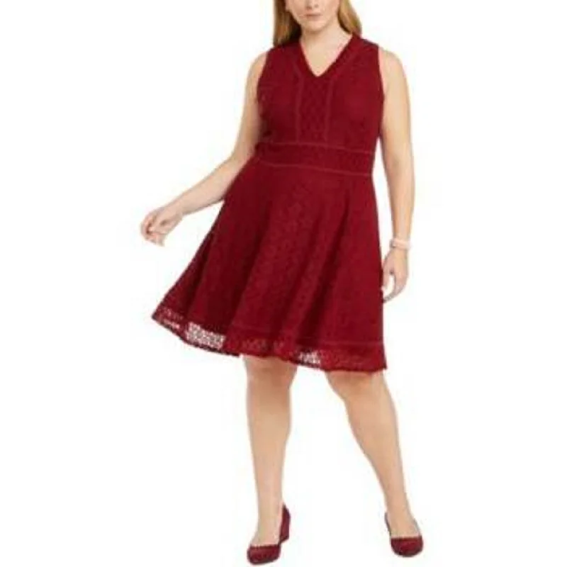 Charter Club Women's Lace Fit & Flare Dress Wine Size 2 Extra Large