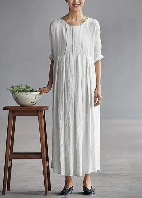 Chic Linen Dresses 18th Century Chinese Style Elegant Pleated Loose Dress