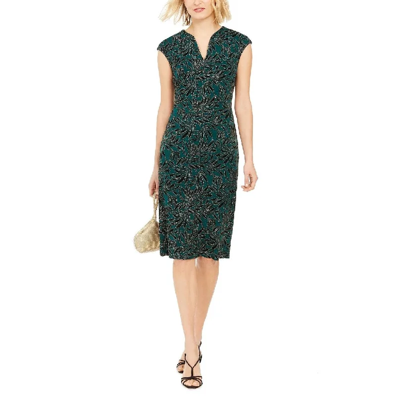 Connected Women's Printed Cap Sleeve Dress Dark Green Size 16