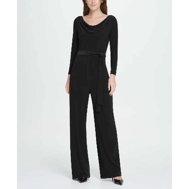 DKNY Women's Jersey Cowl Neck Belted Jumpsuit Black Size 14