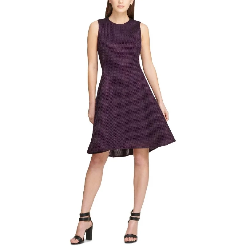 DKNY Women's Mesh Sleeveless Fit & Flare Dress Purple Size 12"