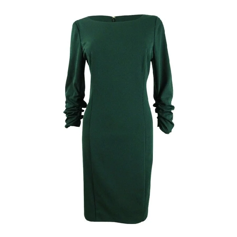 DKNY Women's Ruched Sleeve Sheath Dress Dark Green Size 2