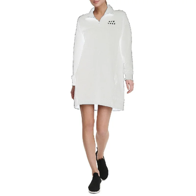 DKNY Women's Sport Half-Zip Logo Dress White Size Large