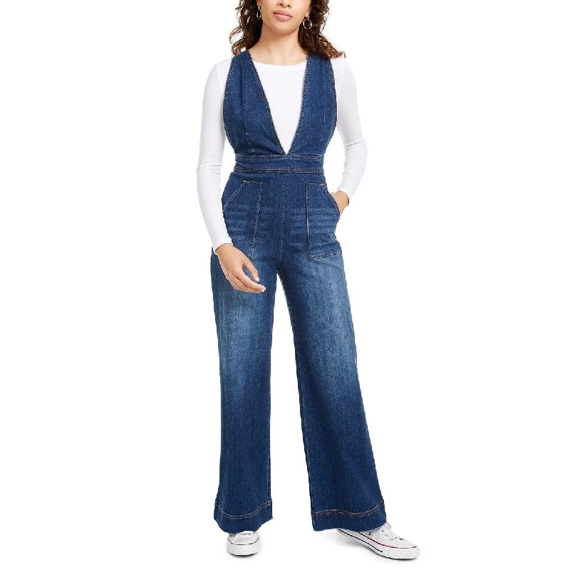 Dollhouse Women's Juniors' Sleeveless V-Neck Denim Jumpsuit Blue Size 7