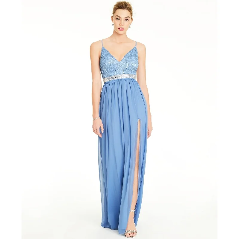 Emerald Sundae Juniors' Lace & Chiffon Gown Blue Size 5