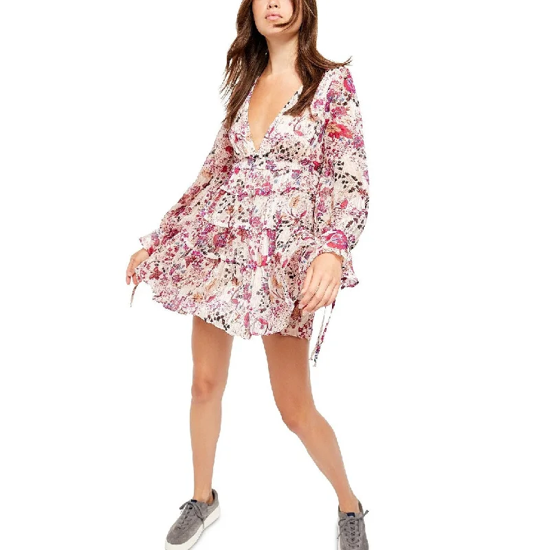 Free People Women's Closer To The Heart Tiered Floral Dress Natural Size Medium