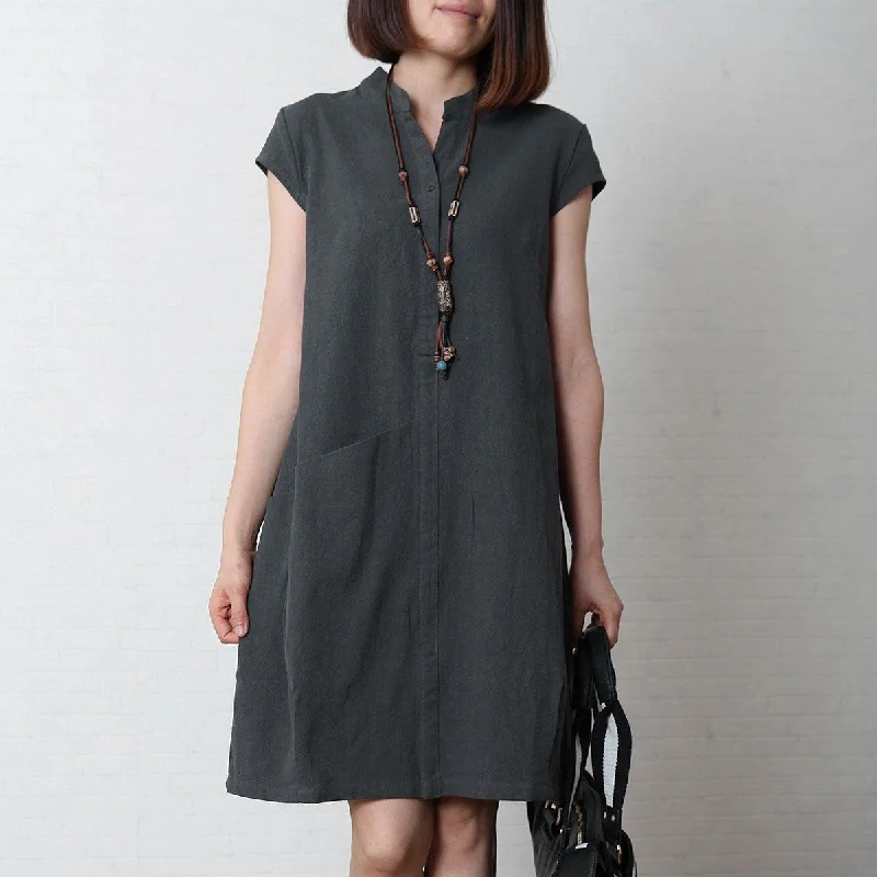 Gray blue loose fitting sundress linen shift dres