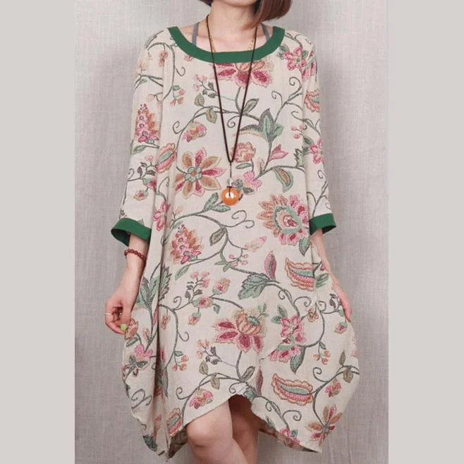 Green floral cotton sundress handmade plus size shift dress casual blouse