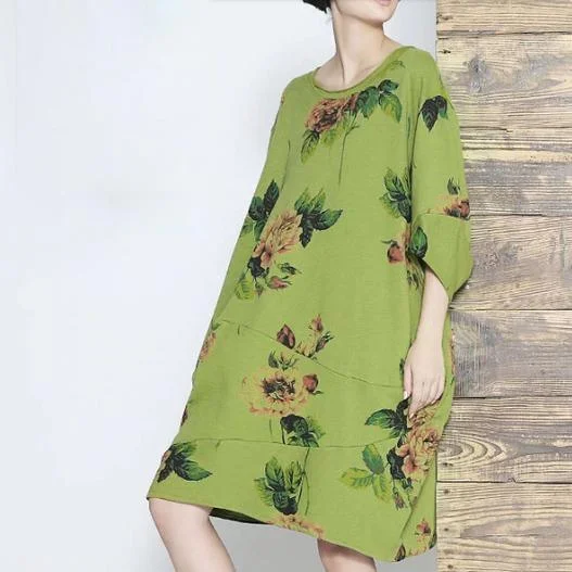 Green floral shift dress summer dress cotton linen