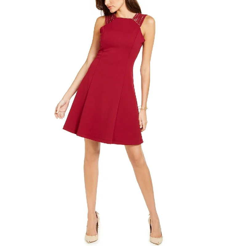 GUESS Women's Studded-Strap Fit & Flare Dress Red Size 6