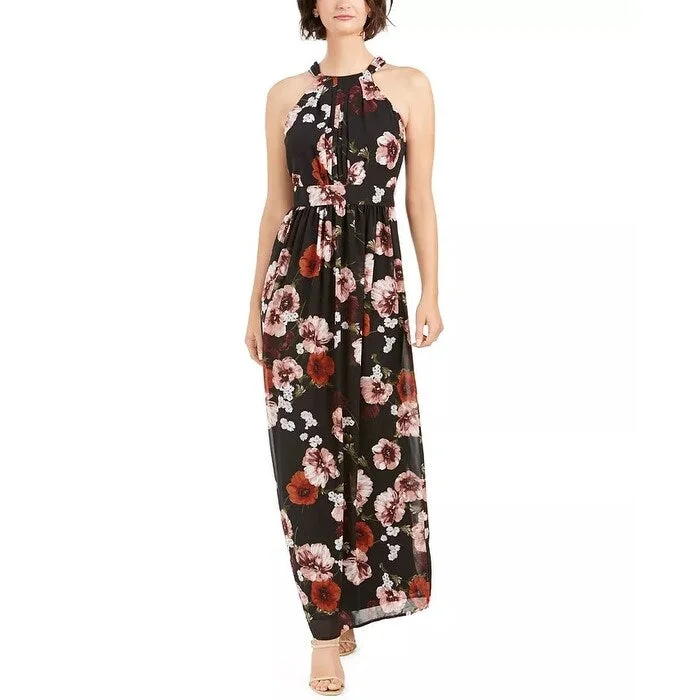 INC International Concepts Women's Floral-Print Halter Maxi Dress Black Size 10