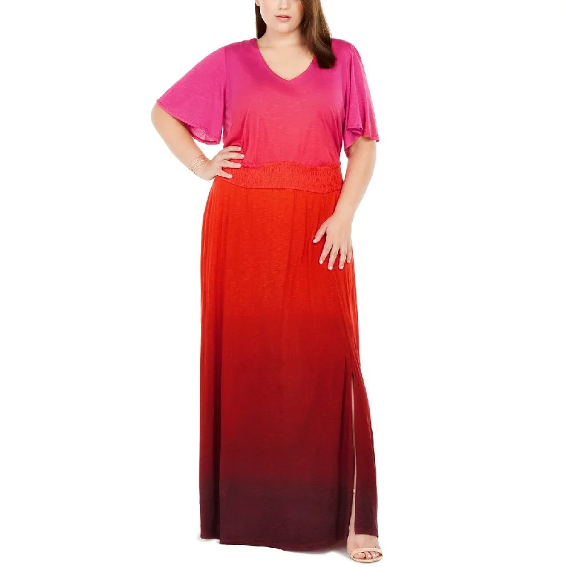 INC International Concepts Women's Plus Size Ombre Flutter-Sleeve Maxi Dress Red Size 3 Extra Large