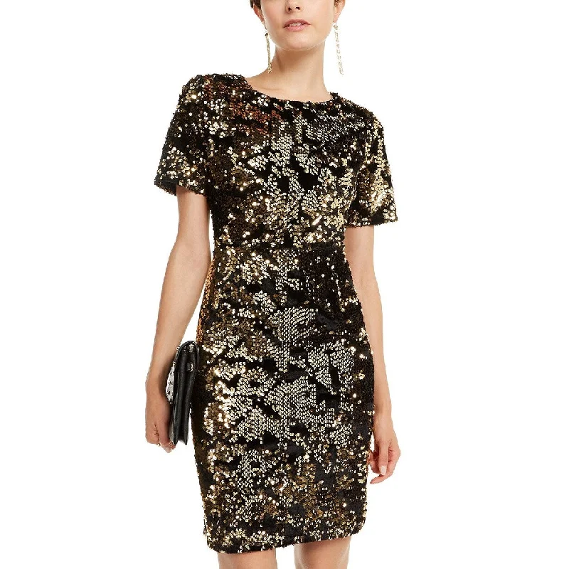 INC International Concepts Women's Velvet & Sequin Dress Gold Size L