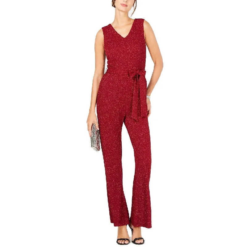 Ivanka Trump Women's Sparkle Belted Jumpsuit Red Size 14