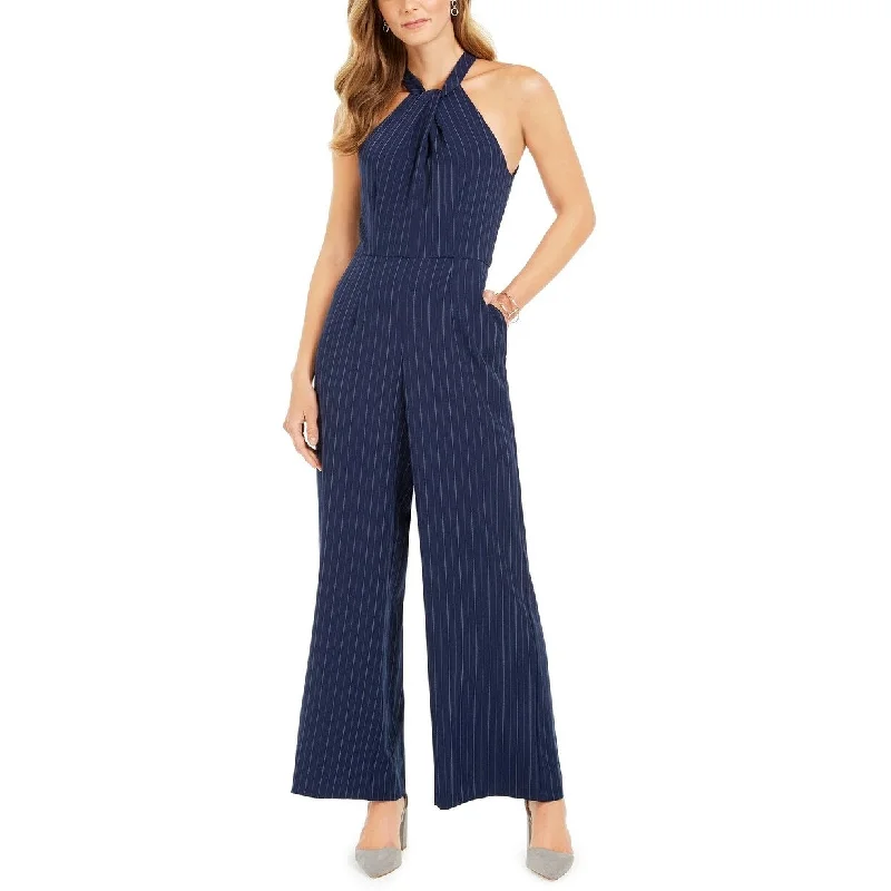 Julia Jordan Women's Pinstriped Jumpsuit Blue Size Medium Regular - Medium Regular