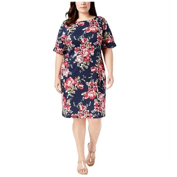 Karen Scott Floral-Print Shift Dress Intrepid Blue Size 2 Extra Large - XX-Large