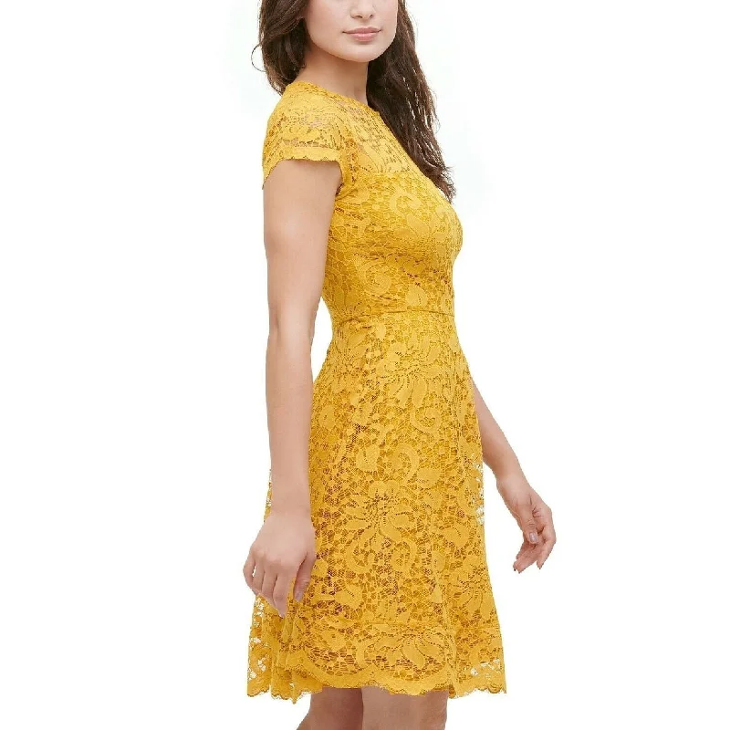 Kensie Women's Floral-Lace Fit & Flare Dress Yellow Size 6"