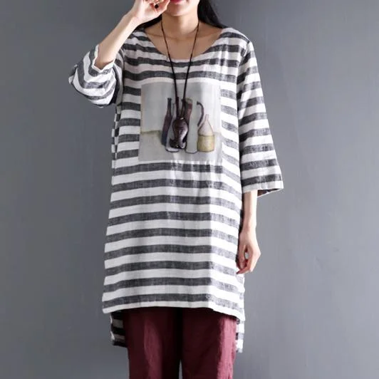 Linen half sleeve sundress casual shift dresses plus size