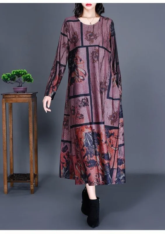 long sleeve plus size cotton satin vintage floral for women casual loose autumn dress