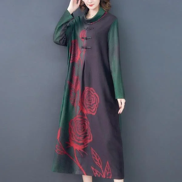 long sleeve plus size cotton vintage floral for women casual loose autumn winter dress