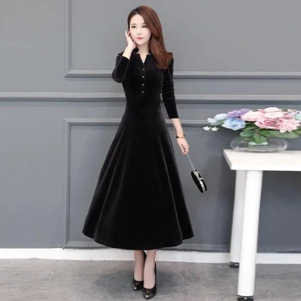 long sleeve plus size velvet vintage for women casual loose autumn winter dress