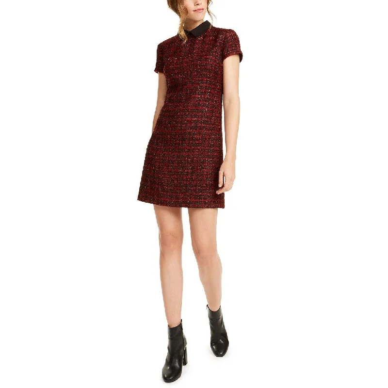 Maison Jules Women's Collared Tweed Shift Dress Red Size Large