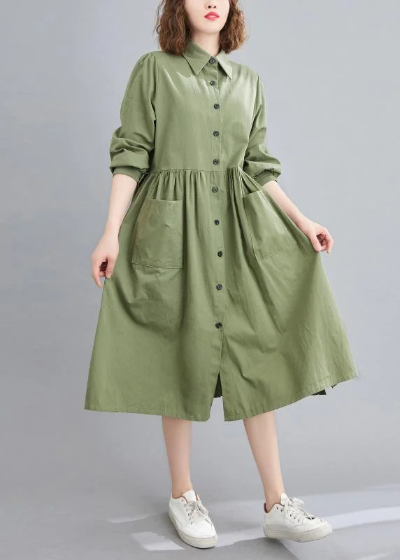 Modern Lapel Cinched Cotton Spring Dresses Runway Green Dresses