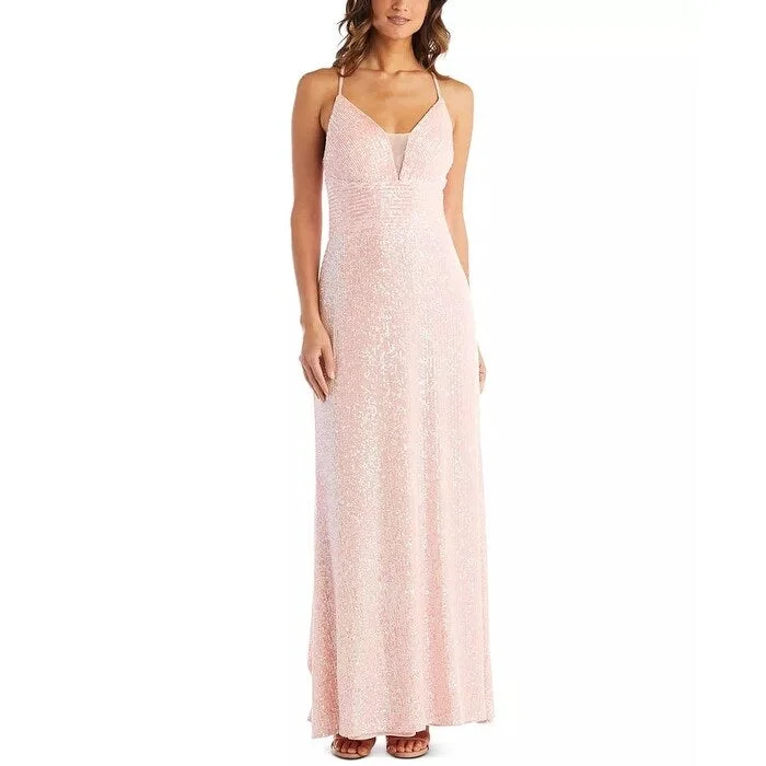 Morgan & Company Juniors' Sequined Mesh-Inset Gown Pink Size 7