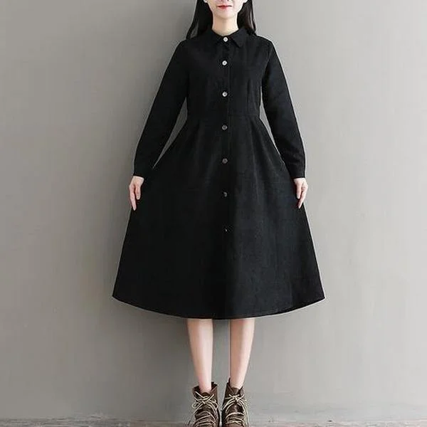 Mori Girl Autumn Winter Women Black Dress  Full Sleeve Elegant A-Line Dress