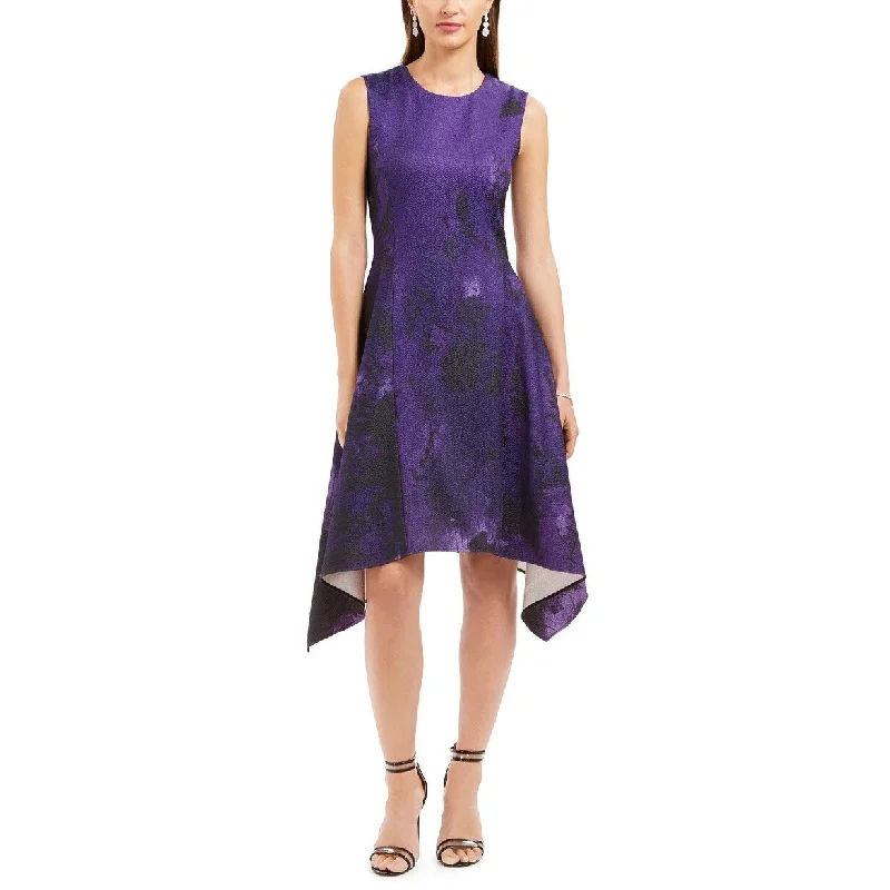 N Natori Women's Abstract Floral Jacquard A-Line Dress Med Purple Size 8