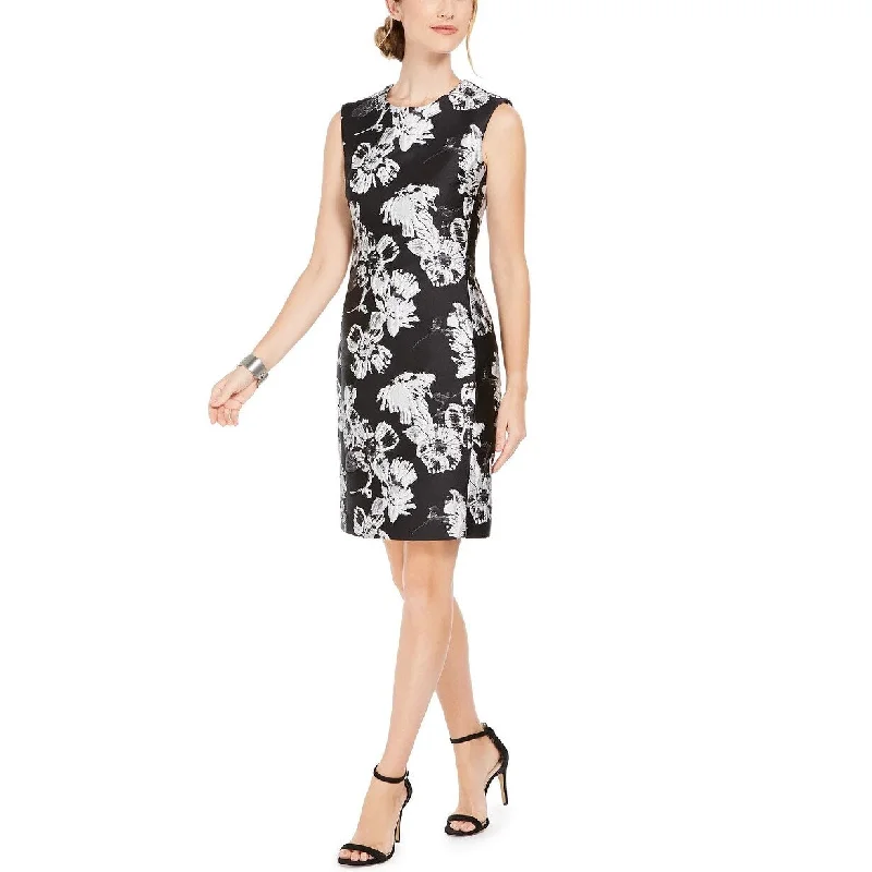 N Natori Women's Floral-Print Jacquard Sheath Dress Black Size 16