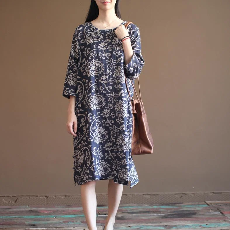 Navy floral cotton sundress plus size summer maxi dresses oversize caftan