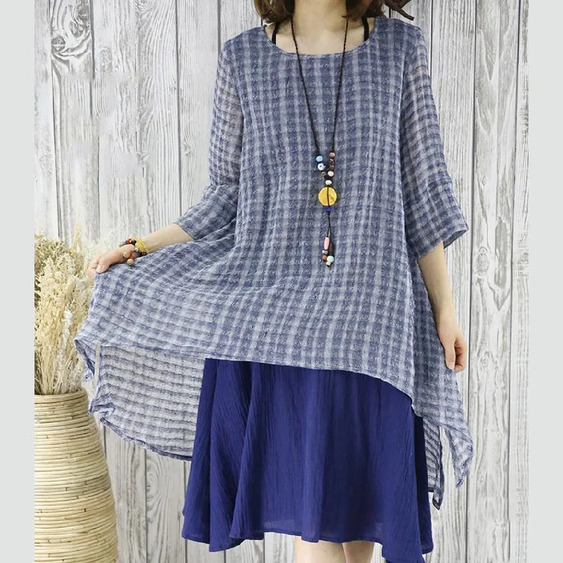 Navy layered sundress oversize causal summer dresses half sleeve blouse