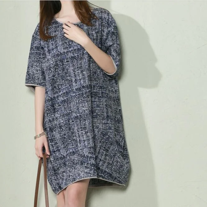 Navy print baggy holiday sundress linen summer dresses oversize