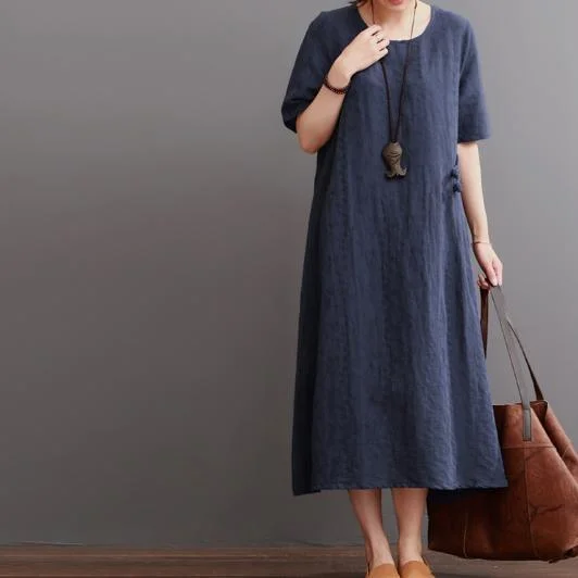 Navy Summer Linen Dress Plus Size Linen Maxi Dresses Sundress