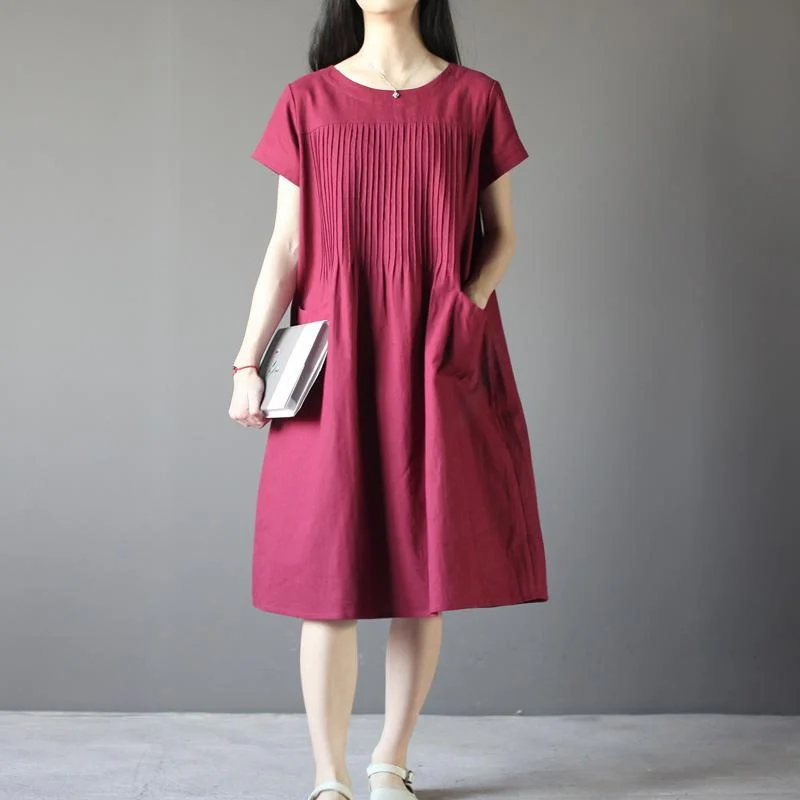 New Burgundy linen sundress plus size shift dresses retro