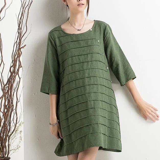 New retro green cotton sundress half sleeve summer shift dresses plus size