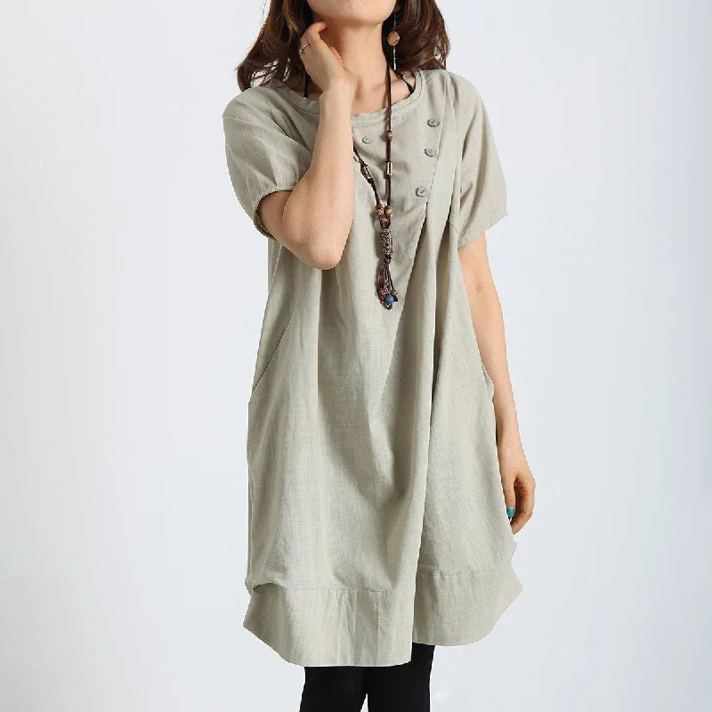 Nude linen dress unique beige oversize cotton summer dress