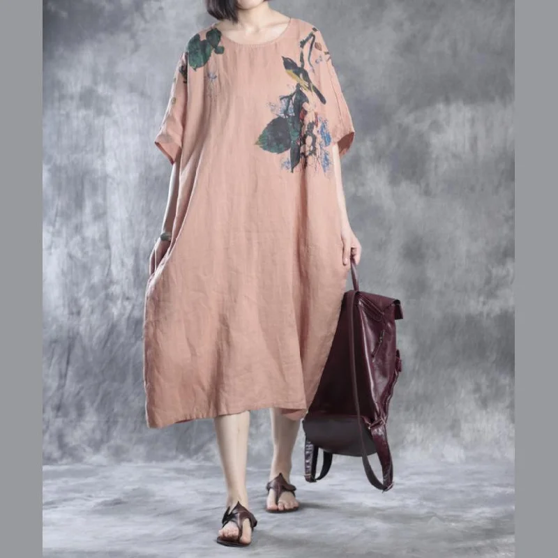 Nude linen dresses floral print  fall