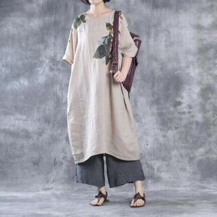 Nude Linen Maxi Dress Plus Size Linen Dresses Floral Caftans