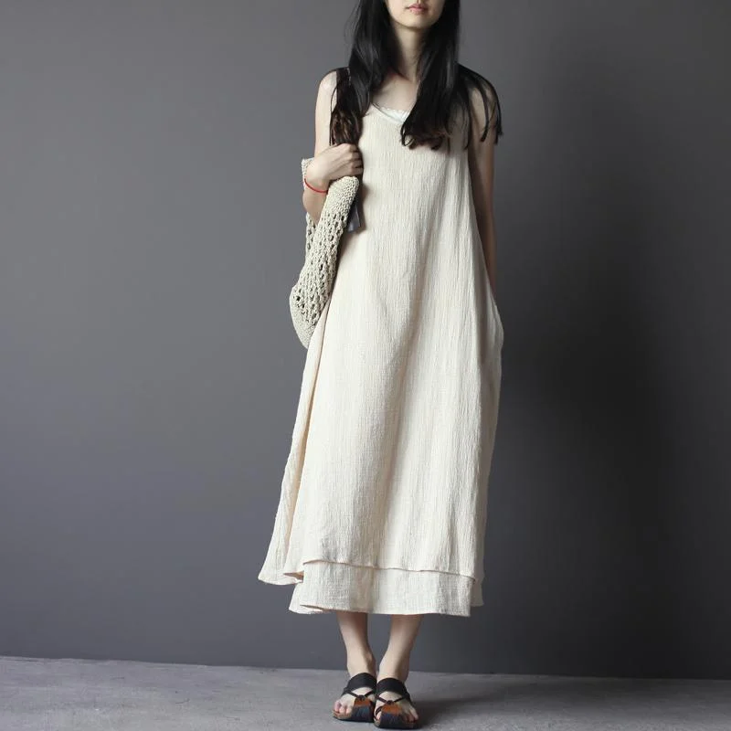 Nude long linen summer dress linen maxi sundress sleeveless