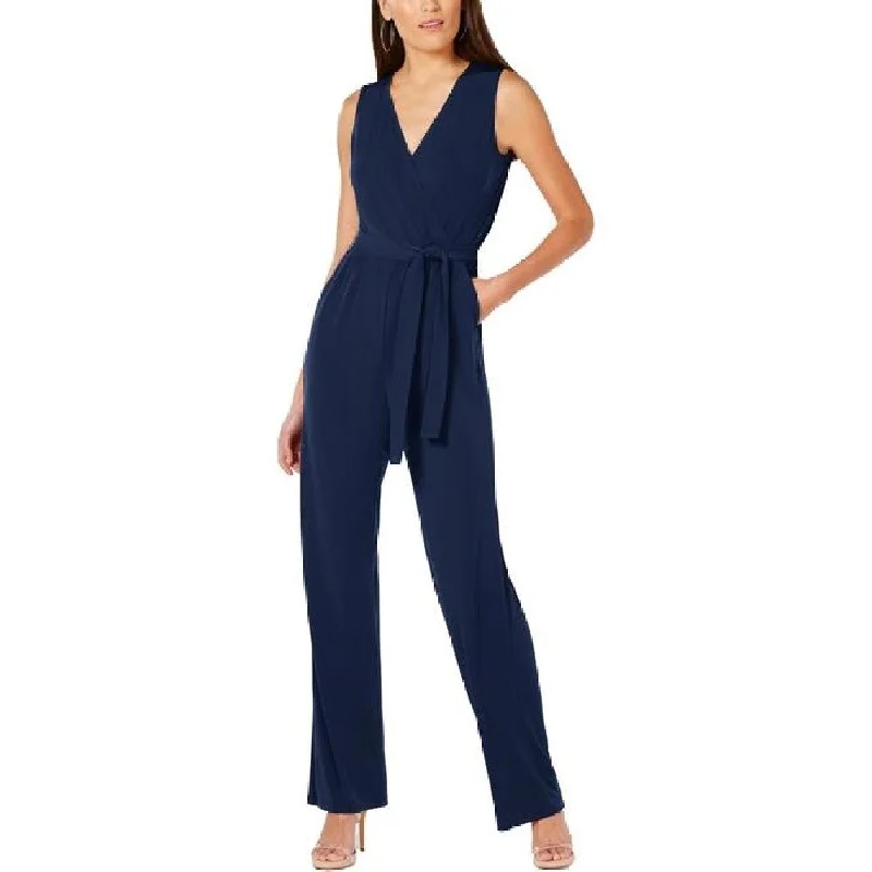 NY Collection Women's Petite Sleeveless Gathered Jumpsuit Navy Size Small