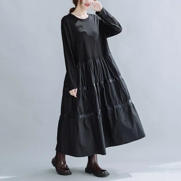 omychic plus size black cotton vintage for women casual loose spring autumn dress