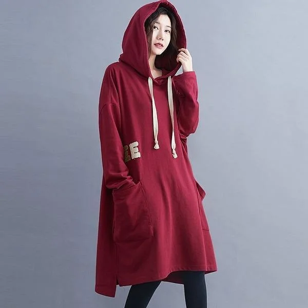 Oversized Women Casual Dress Female Hooded Knee-length Dress