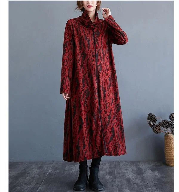 plus size cotton woolen vintage for women casual loose autumn winter dress