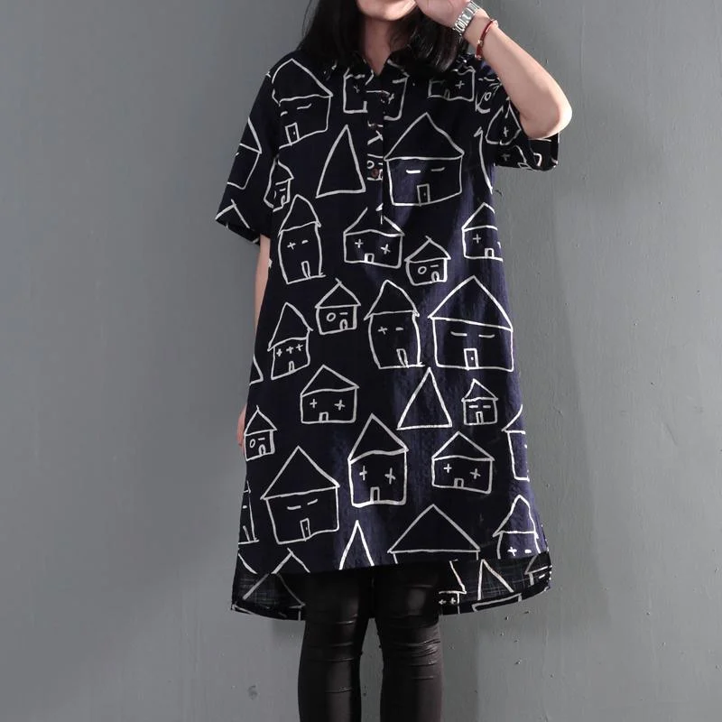 Plus size navy print summer dress oversize shift dresses sundress sweet house